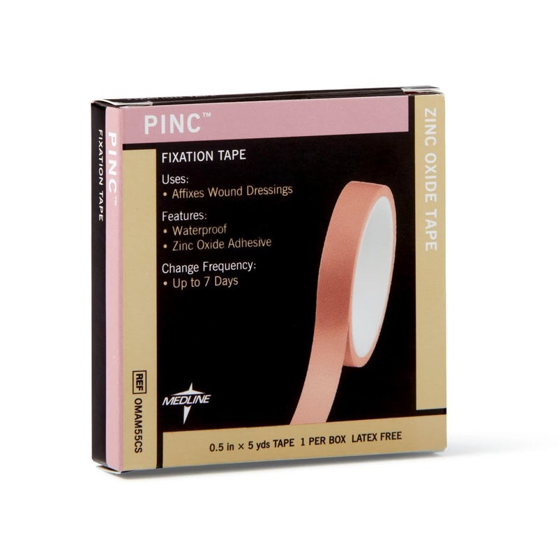 Medline Pinc Zinc Oxide Fixation Tape, 1/2" x 5 yd., Ideal for Wound Care and First Aid, Pack of 6 - Image 2